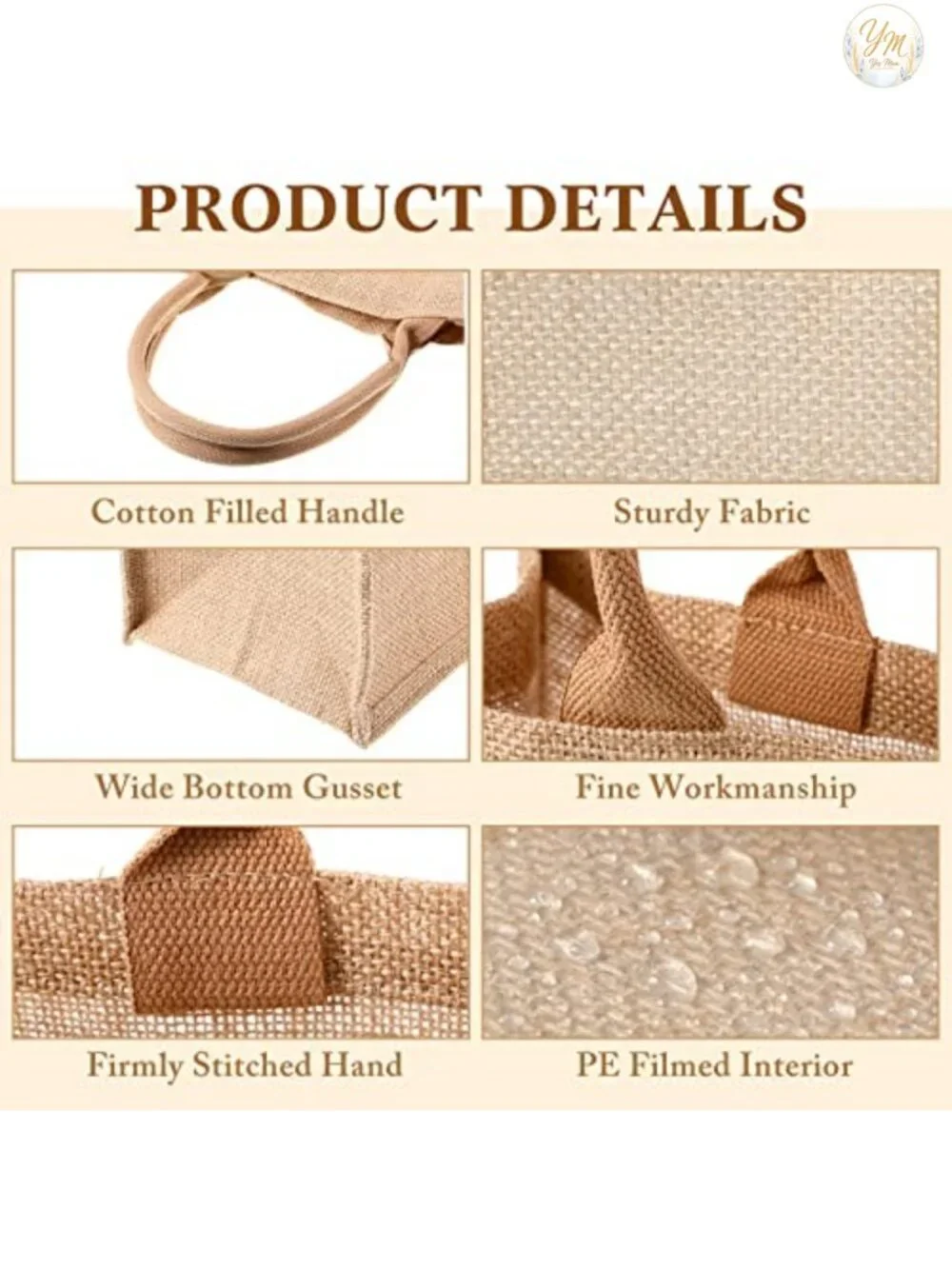 10-Pack Burlap Jute Tote Bags, Reusable Grocery & Shopping Bags with Handles,